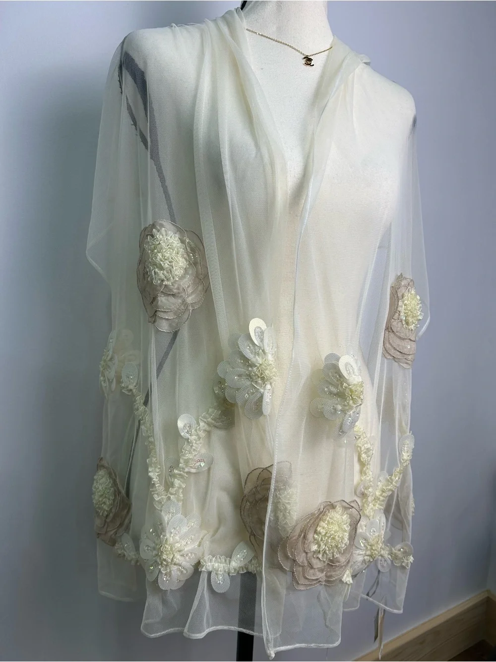 ✨ NEW WITH TAGS ✨ VTG Preston & York Luxe Ivory Tulle Evening Wrap/Bridal Shawl